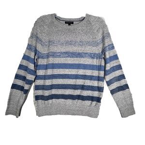 Banana Republic Sweater Mens Large Gray Blue Striped Normcore Preppy Classic‎